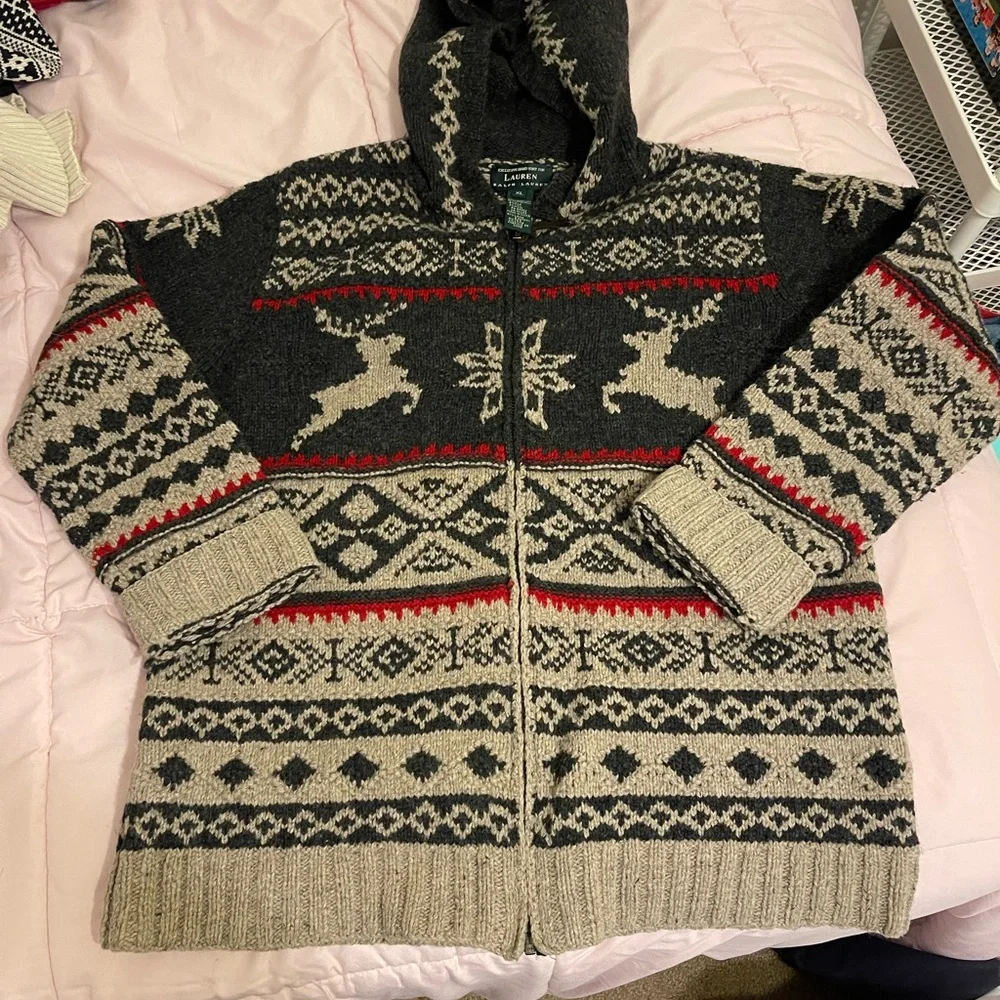 Lauren Ralph Lauren Charcoal Hooded Sweater - Picture 2 of 6